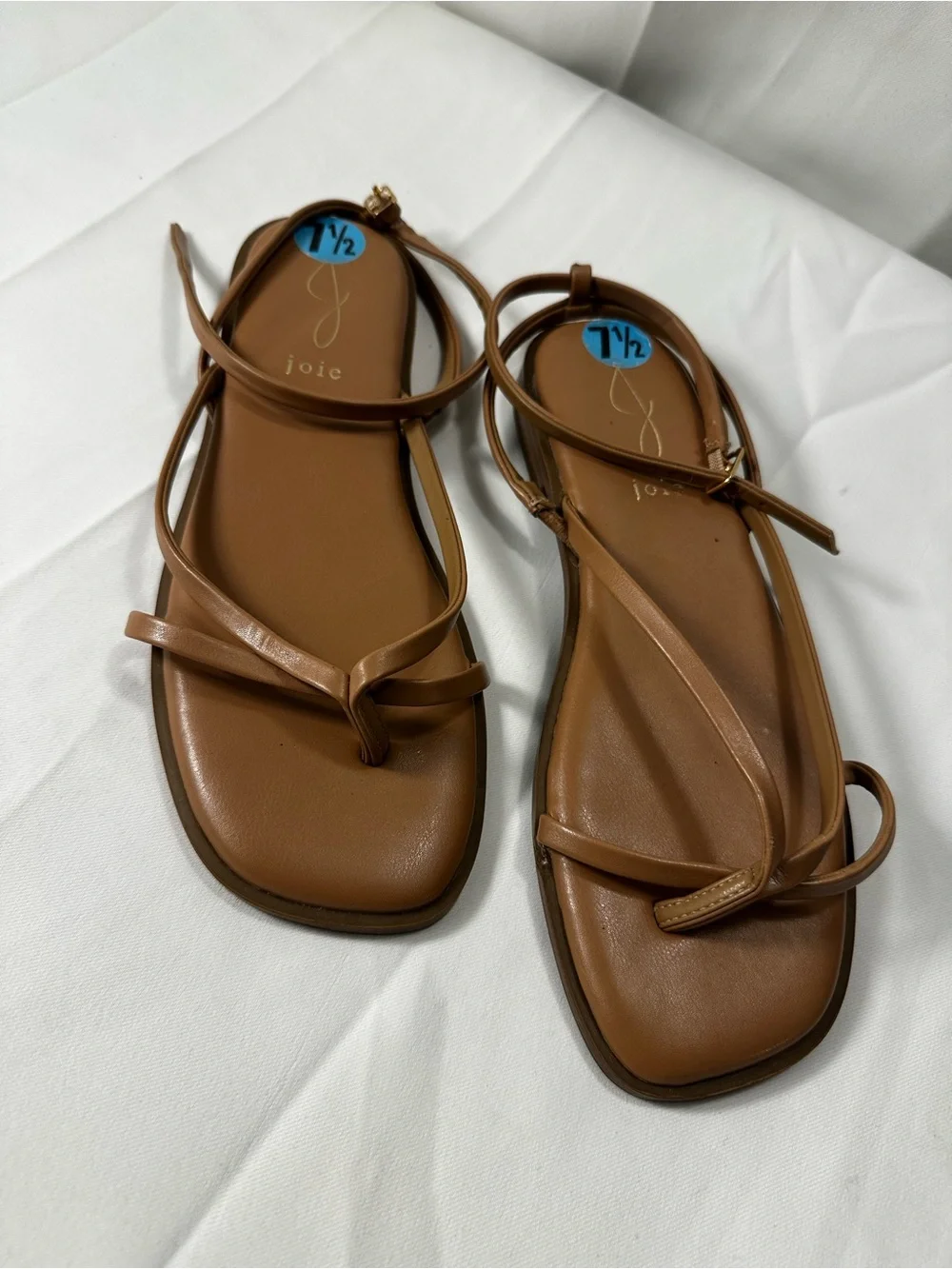 Sh2. Joie Free Fallin Tan Brown Leather Strappy Thong Sandals Size 7.5